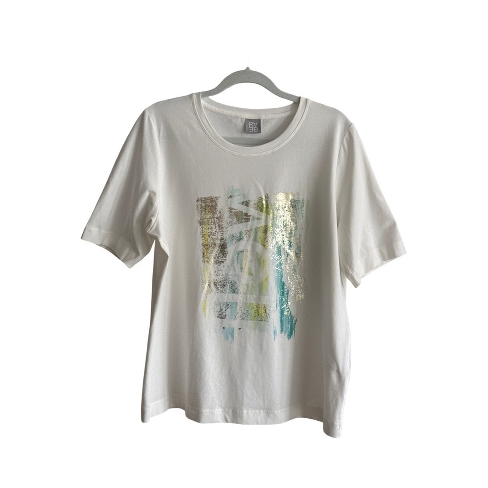 Rabe Off-White With Metallic & Green Graphic Short Sleeve Tee